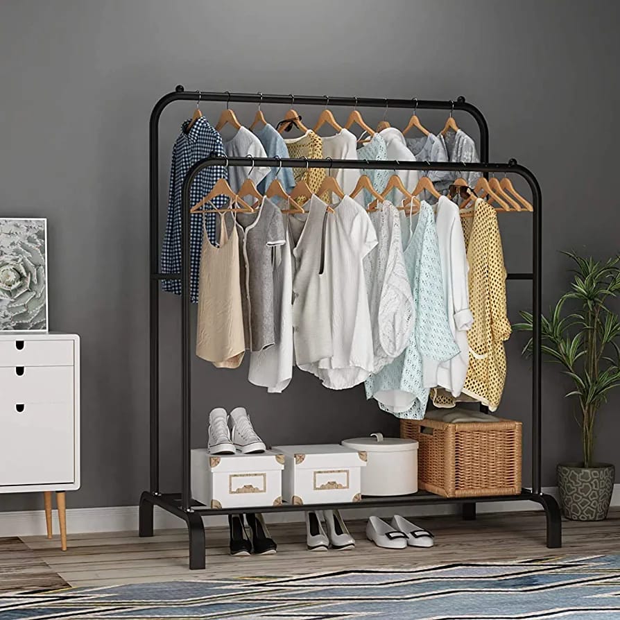 Cloth Rack With Double Lower Storage Spaces