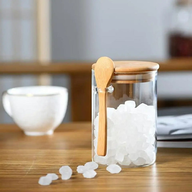 Glass spice/ Storage Canister with Wooden Spoon