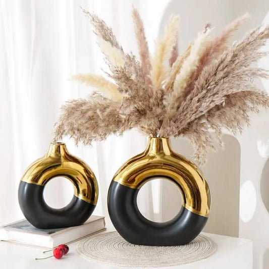 Black Modern Round Electroplated Boho Ceramic Vase