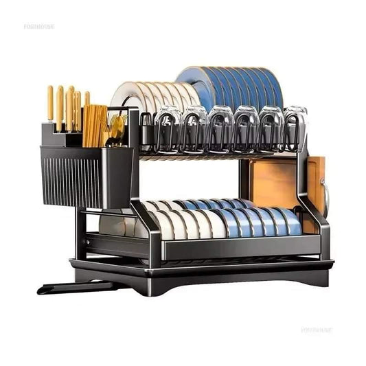 2-Tier Kitchen Dish Rack with draining tray