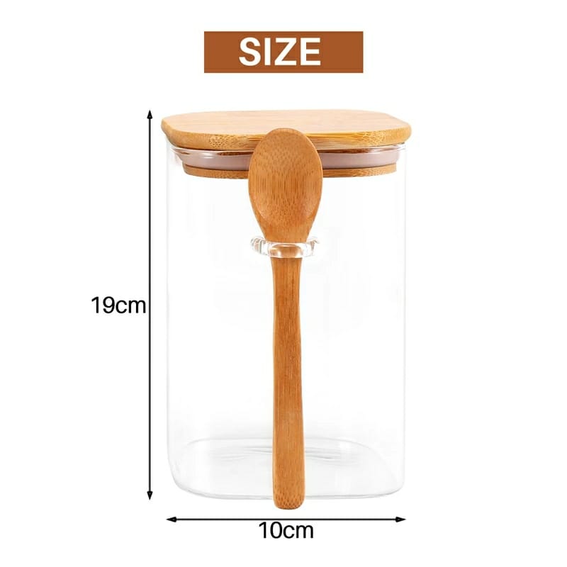 Glass spice/ Storage Canister with Wooden Spoon