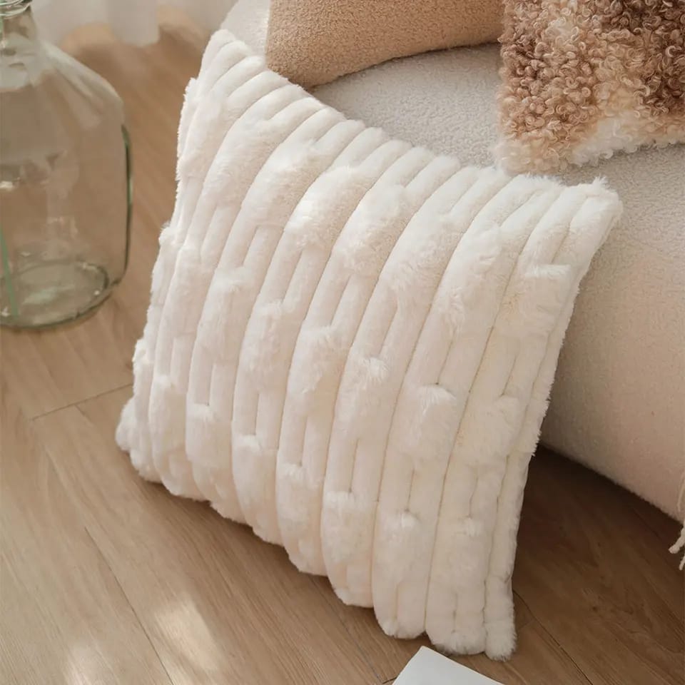 White Plush Soft Cushion Cover for Sofa Comfortable Decorative Pillowcase Living Room Nordic Style