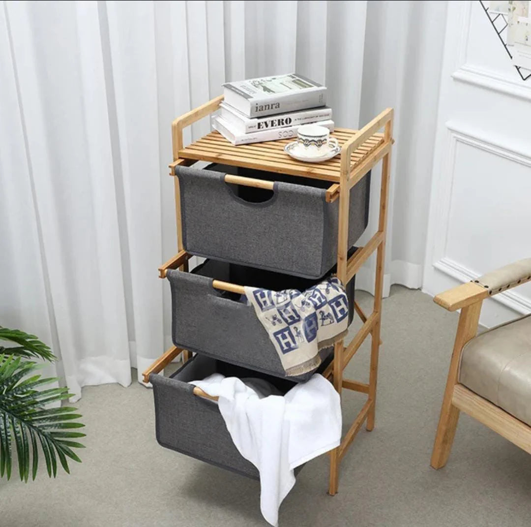 3 in 1 pullout Drawers organizer rack with Bamboo Frame