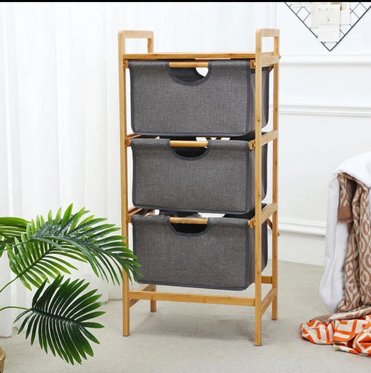 3 in 1 pullout Drawers organizer rack with Bamboo Frame