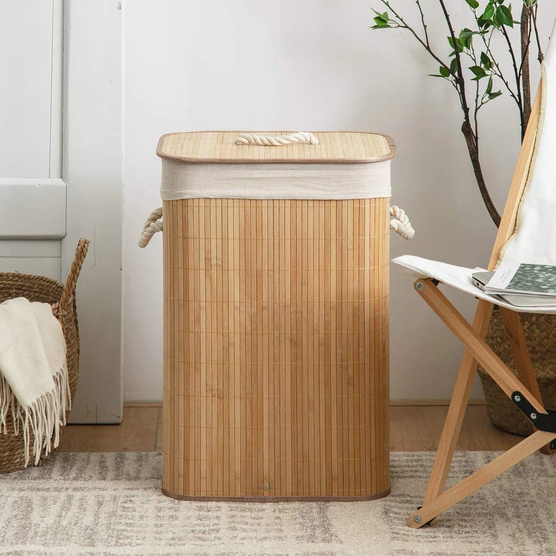 Wooden Laundry Hamper with Lid, Bamboo Laundry Basket with Handles Laundry Basket