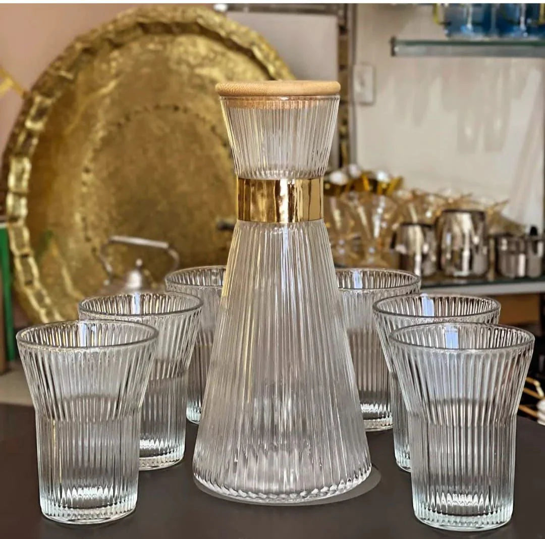 7 Pcs Set Quality Ribbed Flute Shaped Carafe Glass set