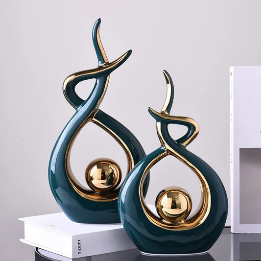 Modern Abstract Art Ceramic Statue, Home Ornament Artistic home decoration Modern Abstract Art Ceramic Statue, Home Ornament 2Pcs